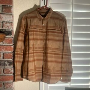 🤎🖤🚶‍♂️Men's Brown Horizontal Striped Cotton/Poly Dress Shirt 2 Pockets Sz L